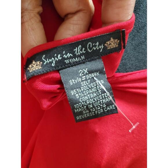 Suzie In The City Womens Solid Red Polyester Cold Shoulder Sleeve Blouse Size 2X - Picture 8 of 10